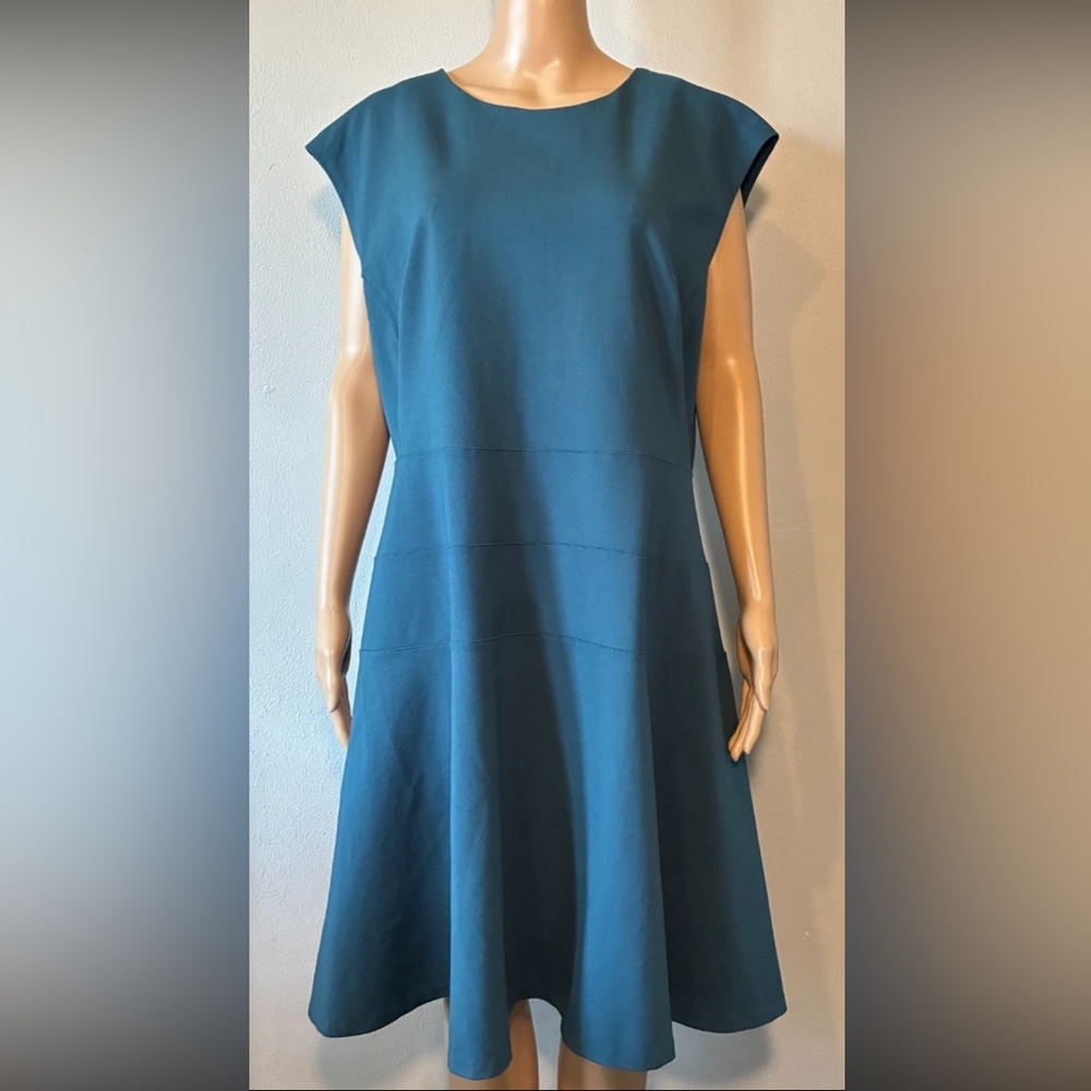 Halogen Women's Dress Size XXL Teal Cap Sleeve Pullover Fit & Flare Knee Length